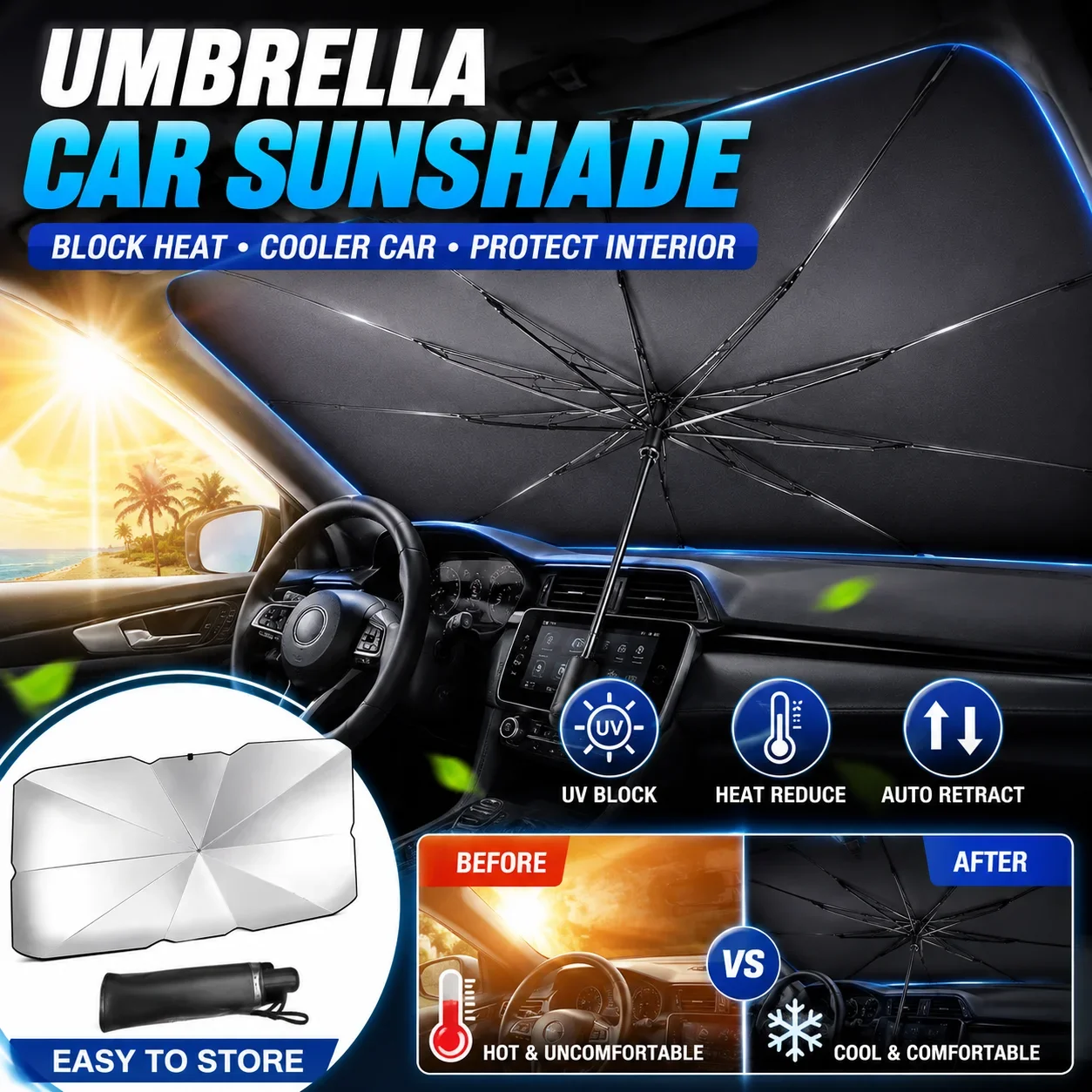 Foldable Car Umbrella Sunshade - Car Sunshade Windshield Umbrella Foldable recension och pris
